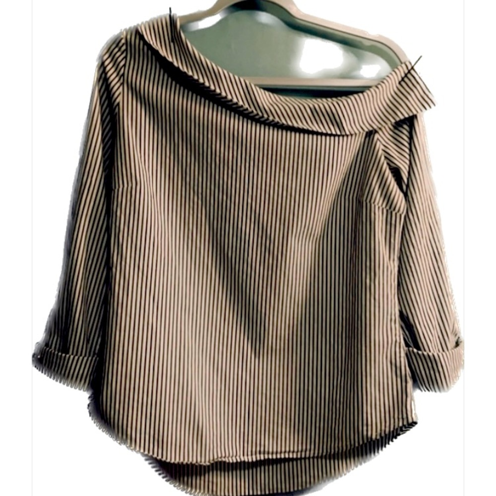 ASYMMETRICAL TOP REPURPOSED FROM A MENS RALPH LAUREN OXFORD SHIRT